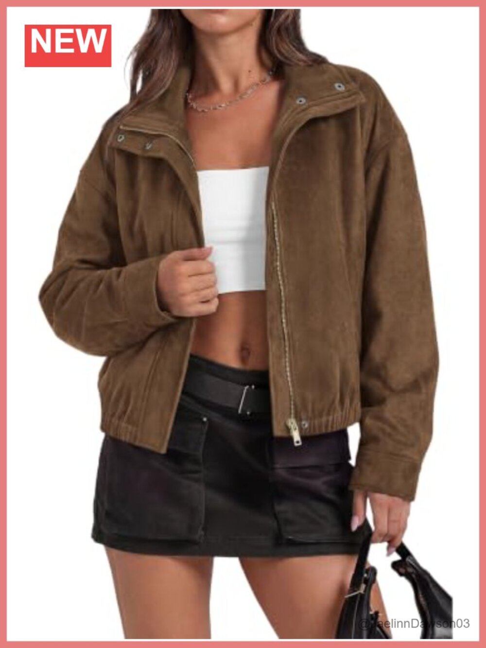 Faux Suede Bomber Jacket Lightweight Loose Cropped Streetwear